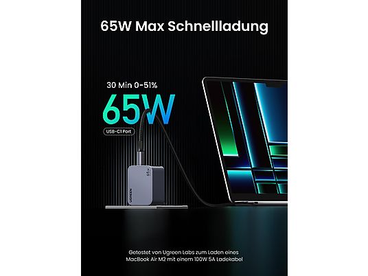 UGREEN Nexode Pro 65W 3-Port GaN Wall Charger Universal, Gray