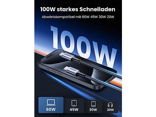 UGREEN USB-C auf USB-C PD 100 Watt, USB Kabel, Gray