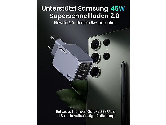 UGREEN Nexode Pro 65W 3-Port GaN Wall Charger Universal, Gray